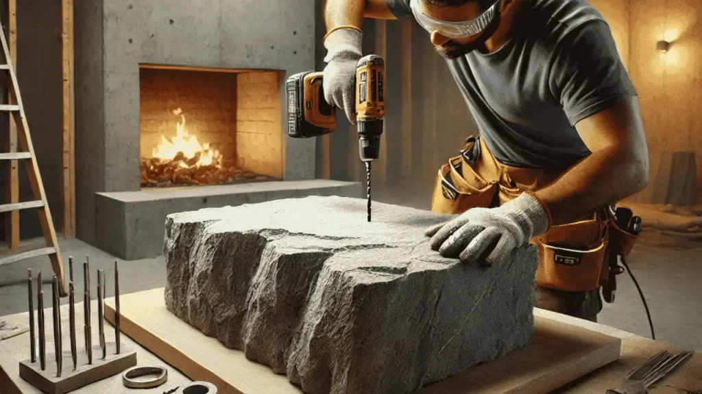 Drilling a Hole in a Natural Stone for Fireplace