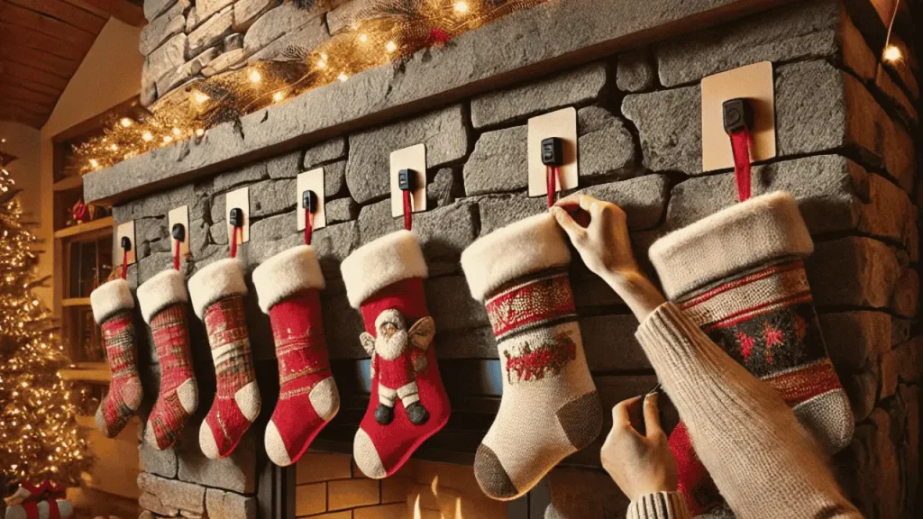 Ways to Hang Stockings on Stone Fireplace