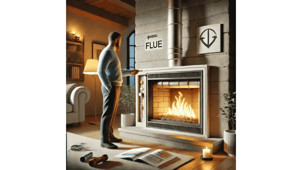 Flue opening or closing in gas fireplace