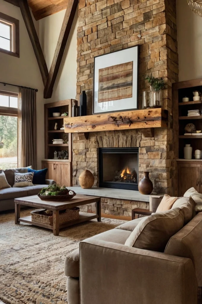 Rustic Wood Beam Mantel with Gas Insert