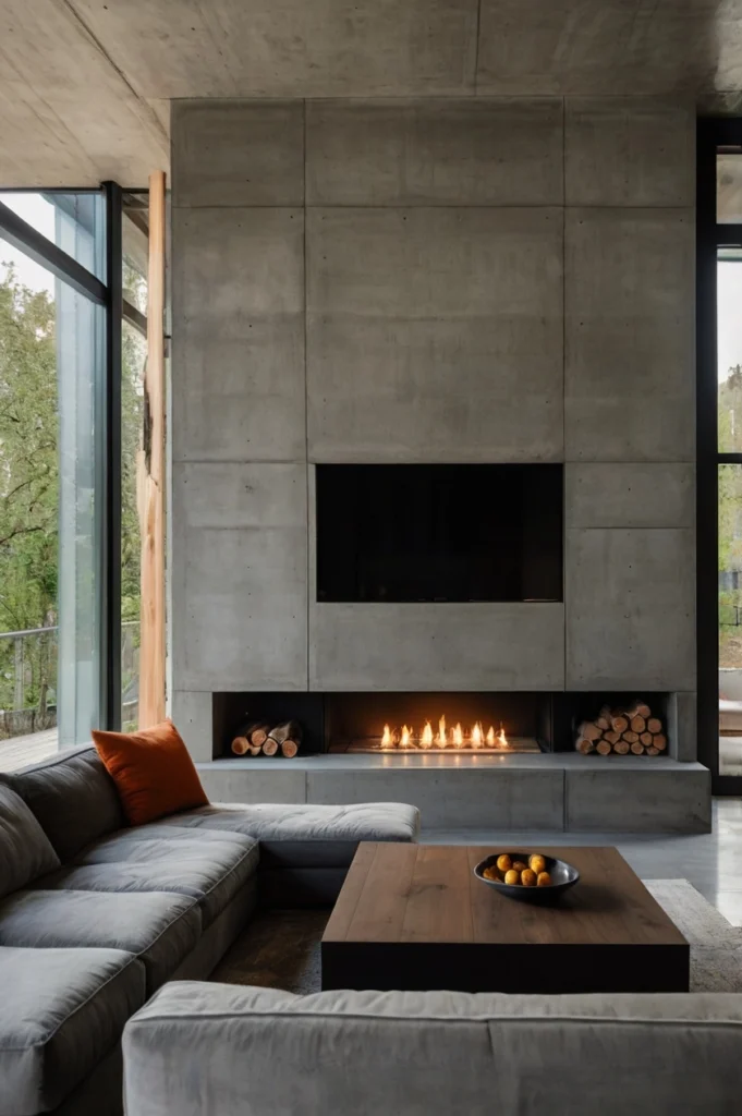 Gas Fireplace with Concrete Surround