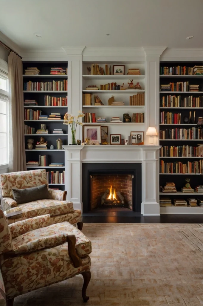 Gas Fireplace with Built-In Bookshelves