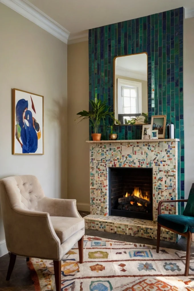 Gas Fireplace with Mosaic Tile Surround
