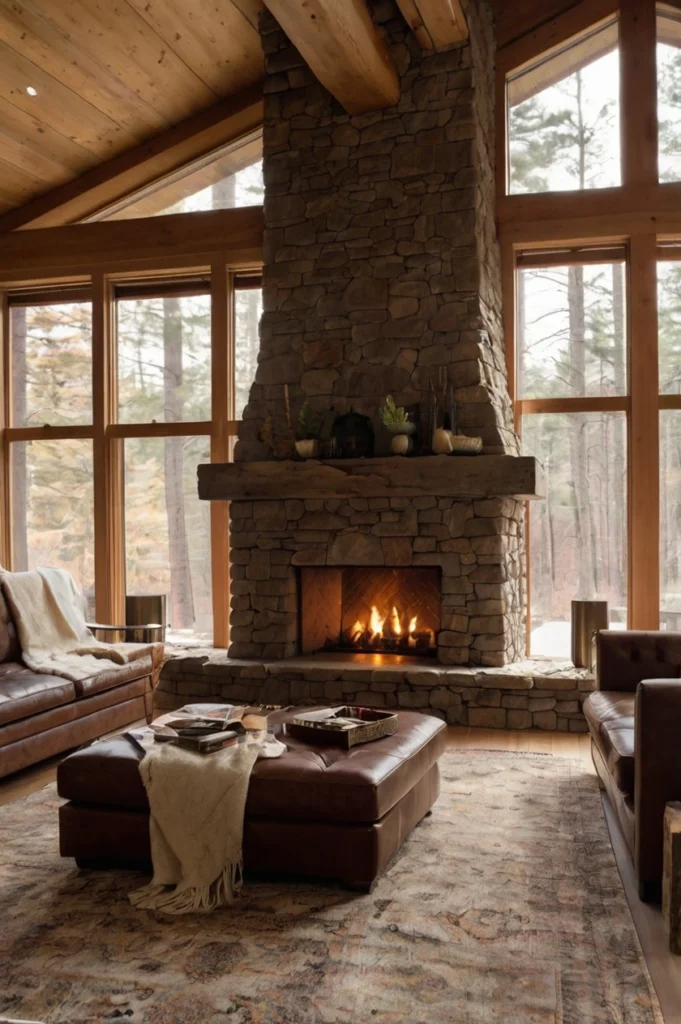 Gas Fireplace with Natural Stone Hearth