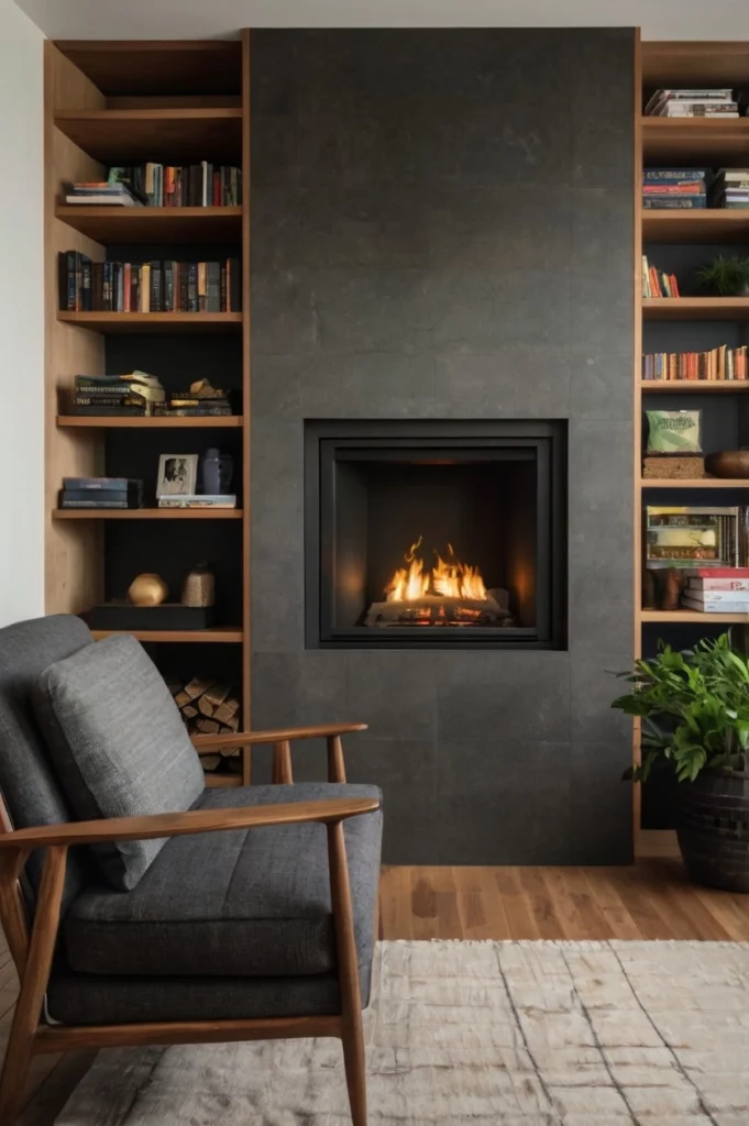 Built-In Gas Fireplace with Surround Shelving
