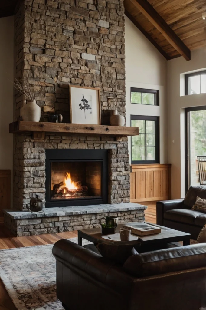 Gas Fireplace with Stone Surround