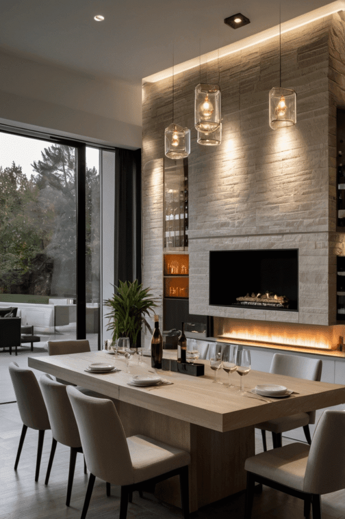 Fireplace + Wine Storage Grid