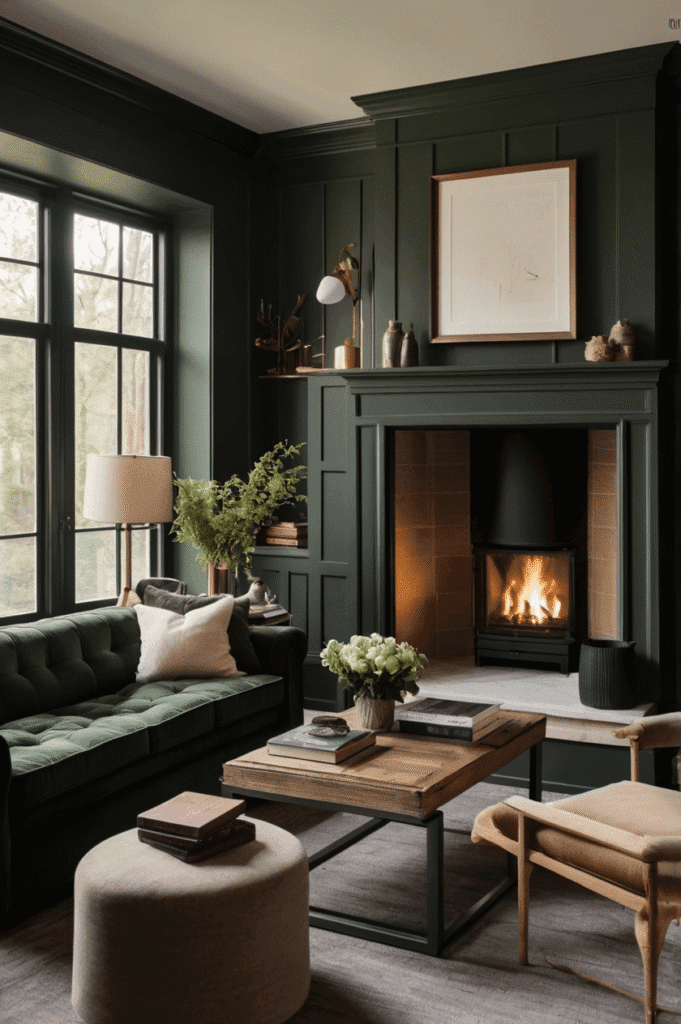 Deep Forest-Green Paneled Wall
