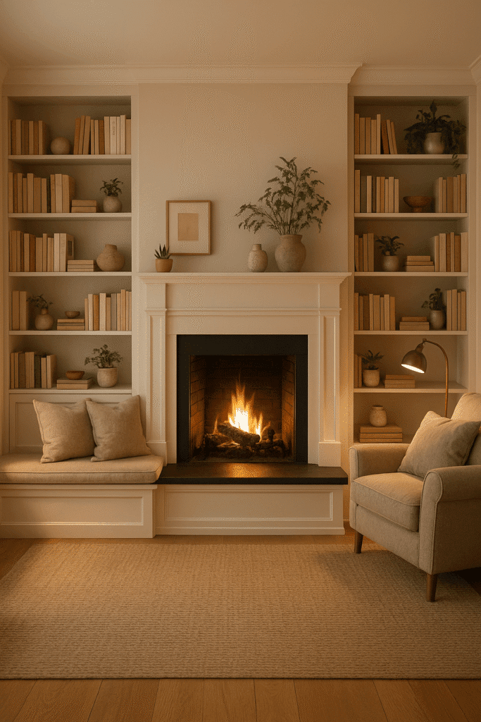 Built-In Bookshelves & Hearth Seating