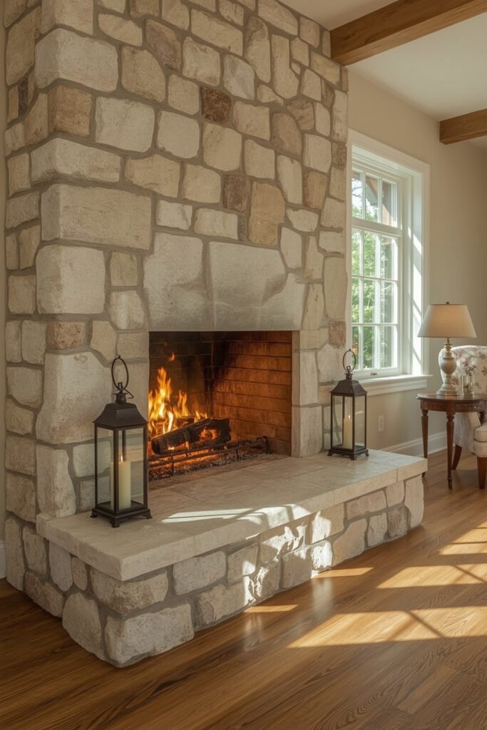 Chiseled Limestone Cottage Hearth