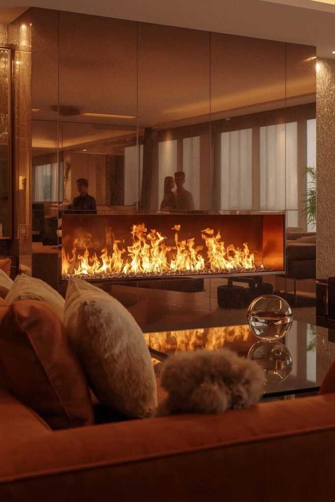Reflective Copper or Fire-Glass Surround