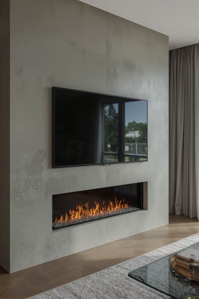 Seamless Concrete Media Panel with Fire Strip