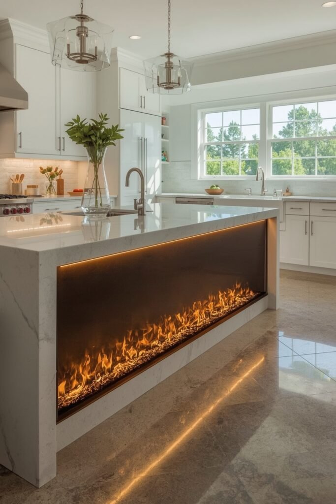Frameless Fire Strip in Kitchen Island Kickspace