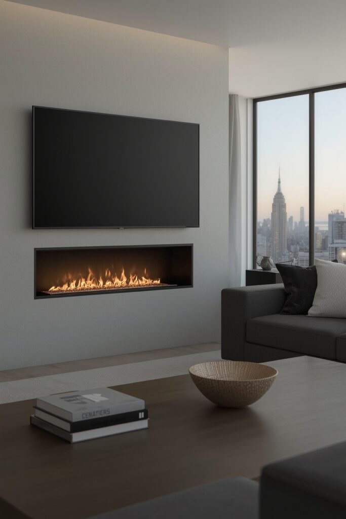 Slim Recessed Linear Ribbon Under the TV