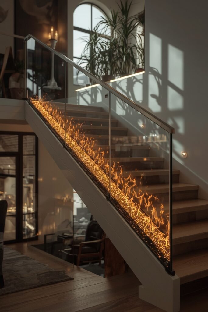 Electric Fire Feature Inside Glass Handrail