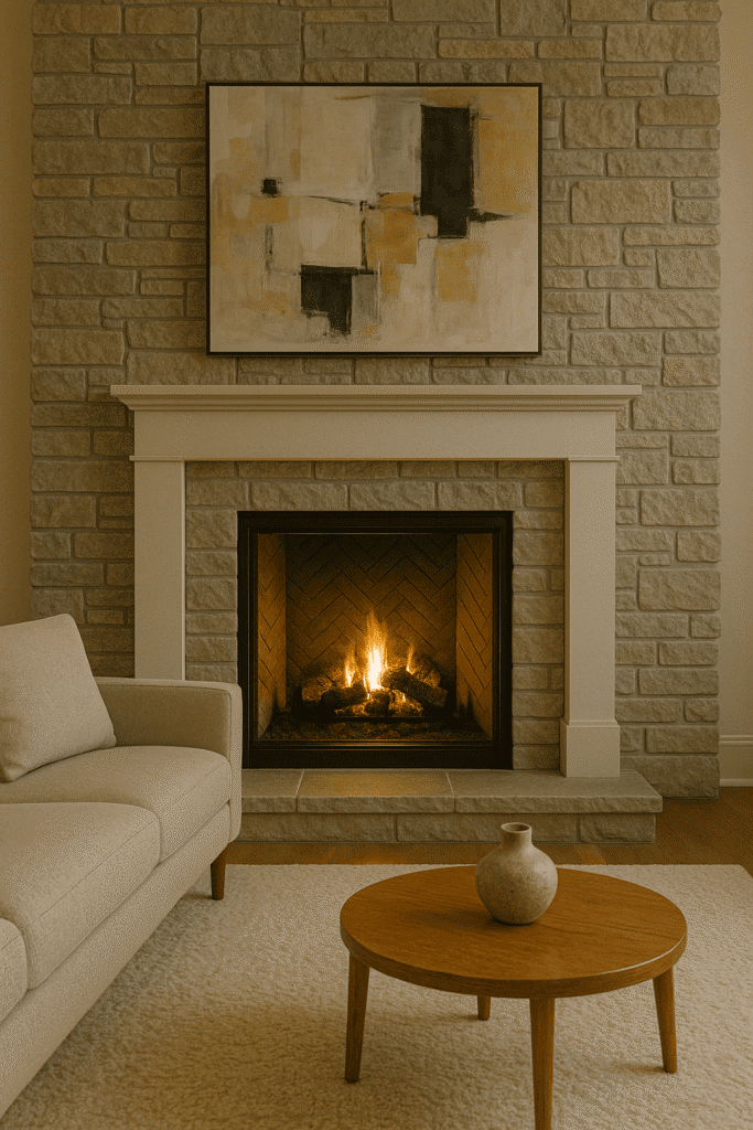 Fireplace with Stone Accent Wall