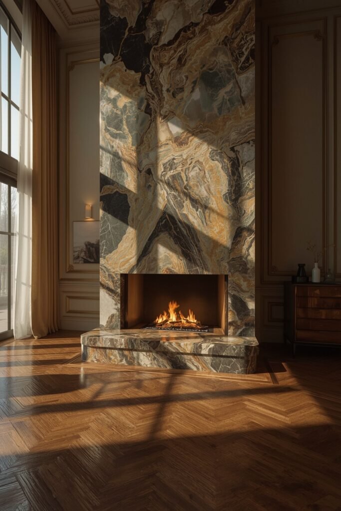Marble Waterfall Wraparound Mantel
