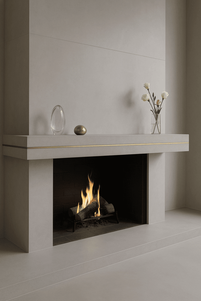Glass-Reinforced Concrete Mantel with Brass Inlay Lines