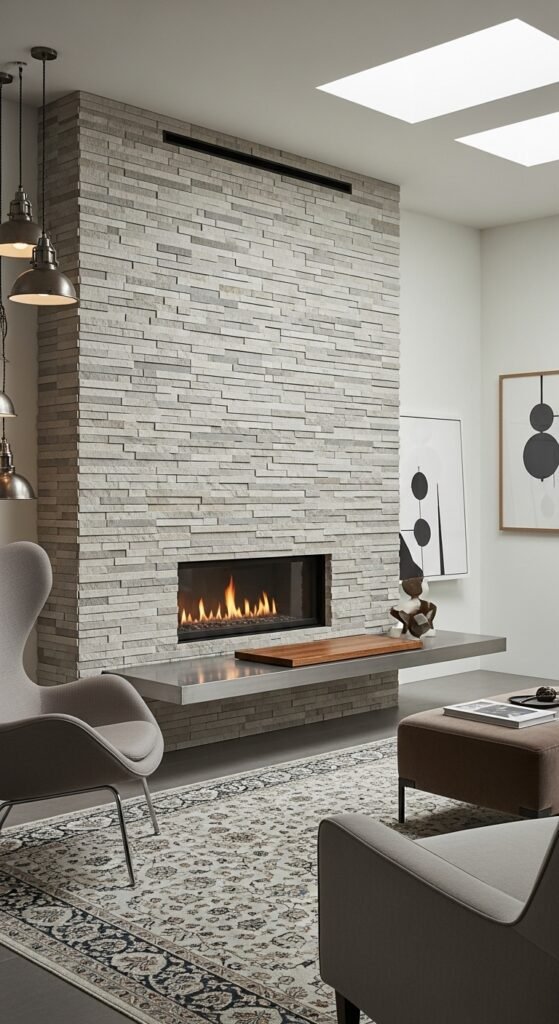 Stone Panel + Metal Floating Hearth Bench