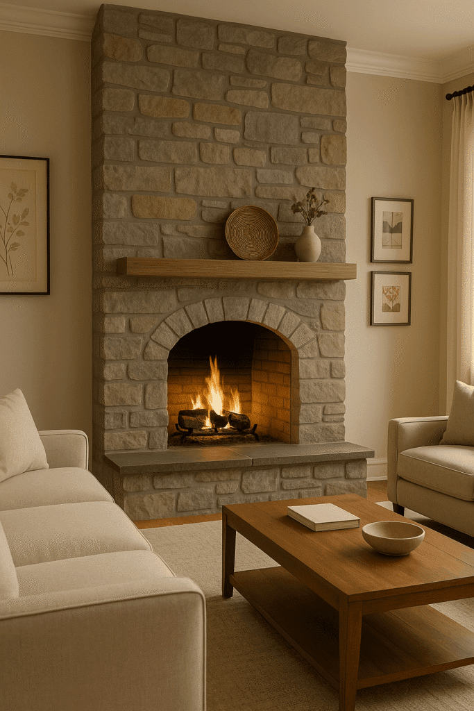 Arched Stone Fireplace