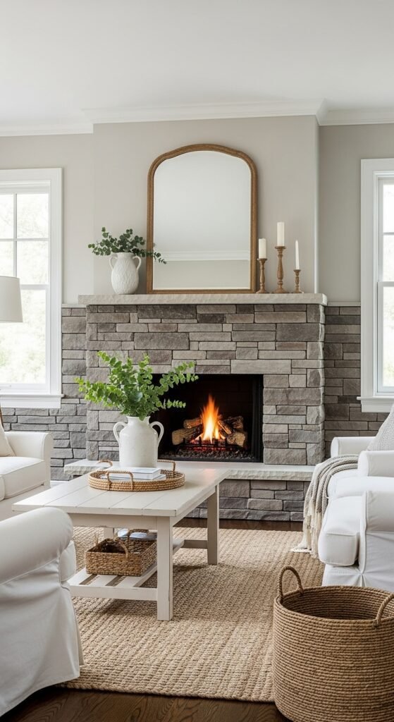 Stone Wainscot with Smooth Painted Upper Wall