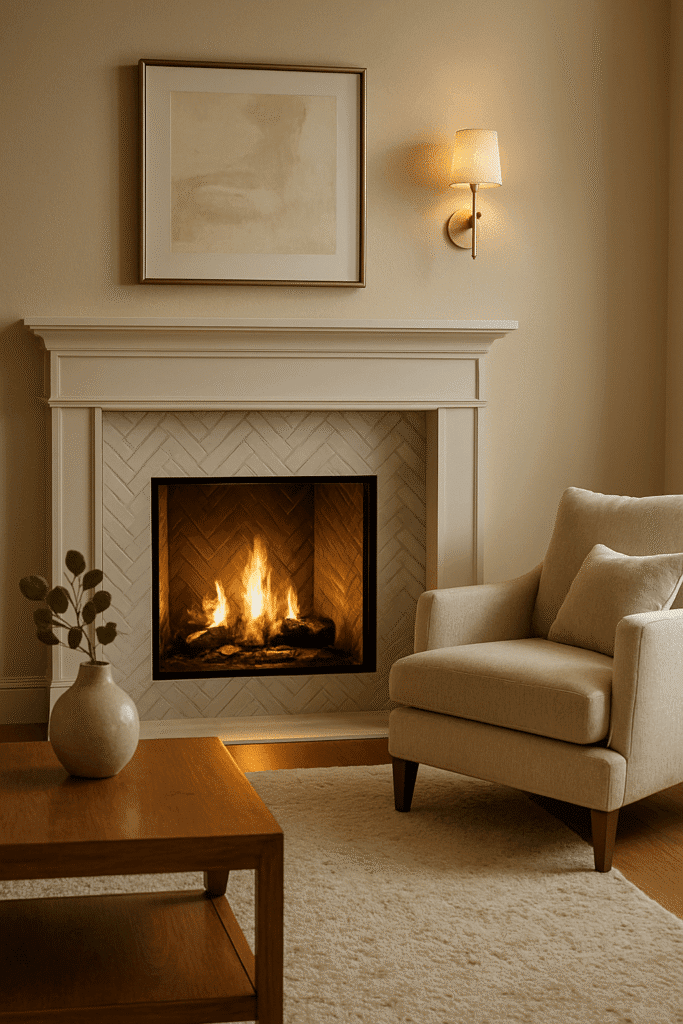 Elegant Fireplace with Herringbone Tile