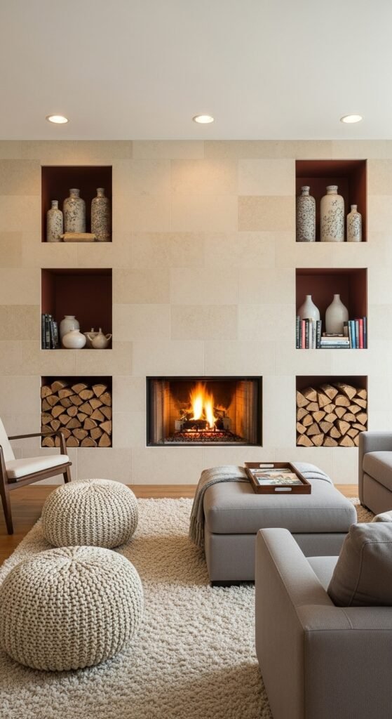 Integrated Storage Niches Cut Into Stone Panel Field