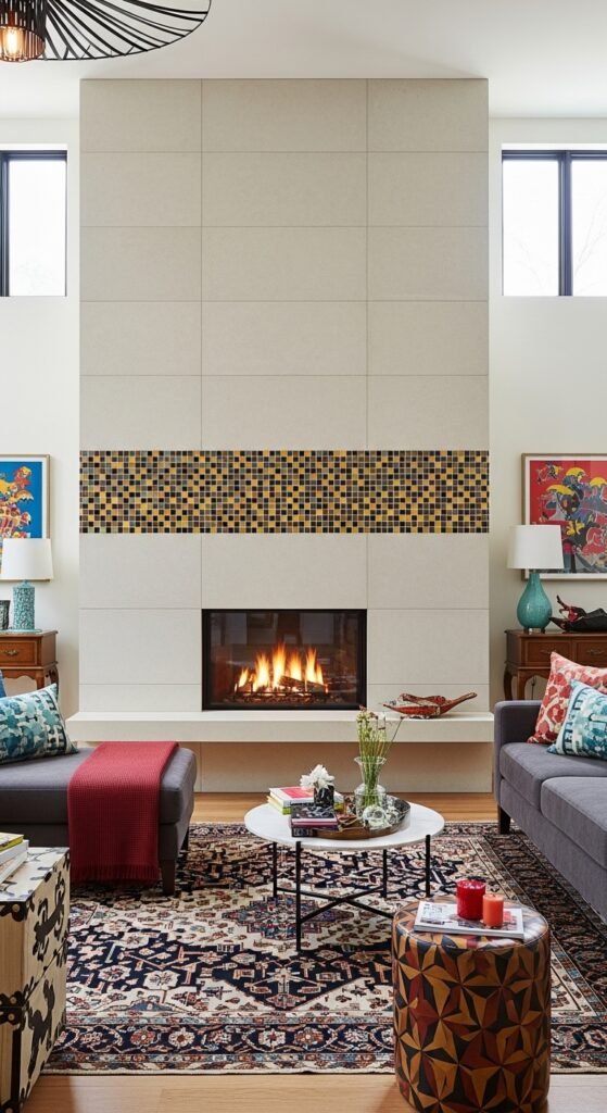 Stone Panel Field with Contrasting Tile Mosaic Stripe