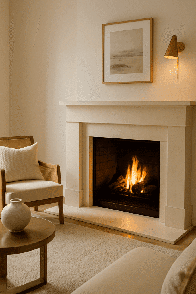 Elegant Limestone Fireplace