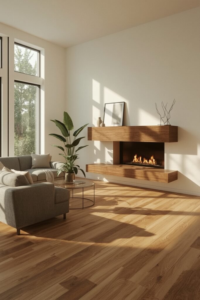 Hidden-Bracket Floating Wood Shelf