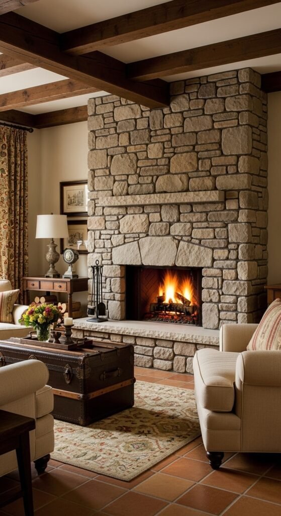 Rustic Fieldstone Panels with Deep Mortar Reveals