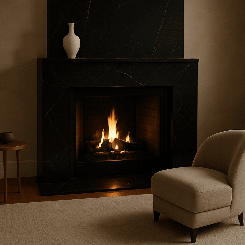 Sleek Black Marble Fireplace