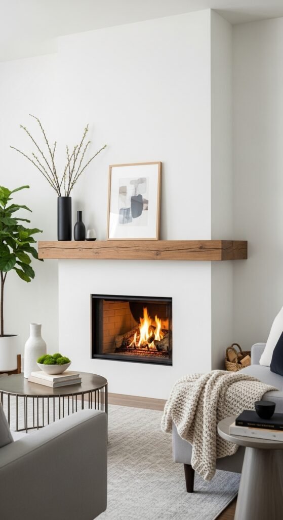 Floating Wood Mantel: A Touch of Warmth