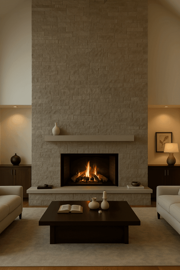 Floor-to-Ceiling Stone Fireplace