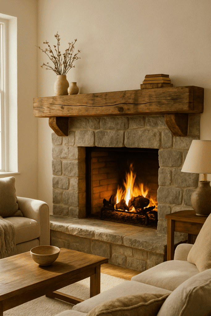Hand‑Hewn Timber Beam Mantel