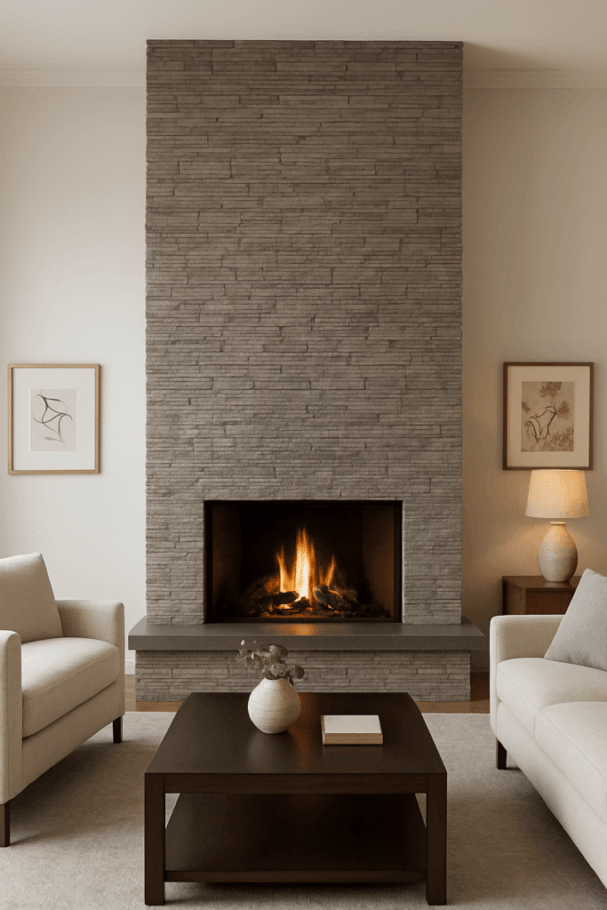 Stacked Stone Fireplace