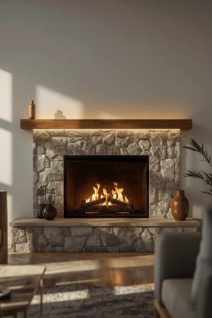 Floating Mantel with Integrated Lighting