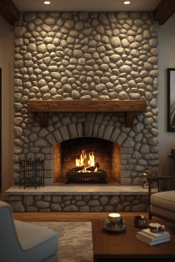 Cobblestone Fireplace Wall