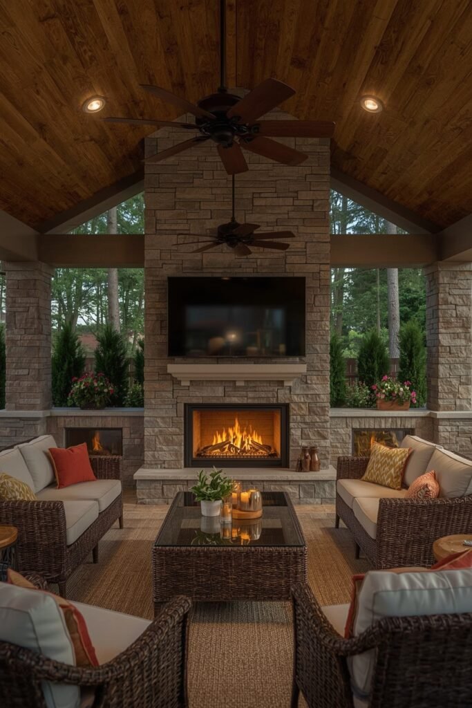 Outdoor Covered Patio Media Fireplace
