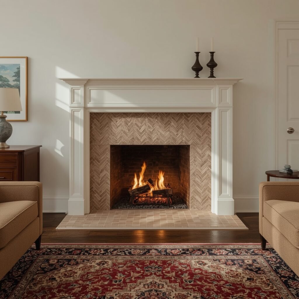 Thin-Brick Herringbone Panel inside the Firebox Recess