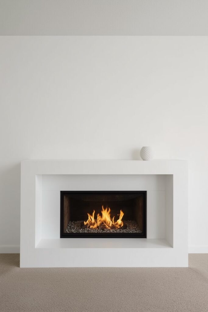 Minimalist White Gypsum Shelf Seamlessly Mitered into Drywall