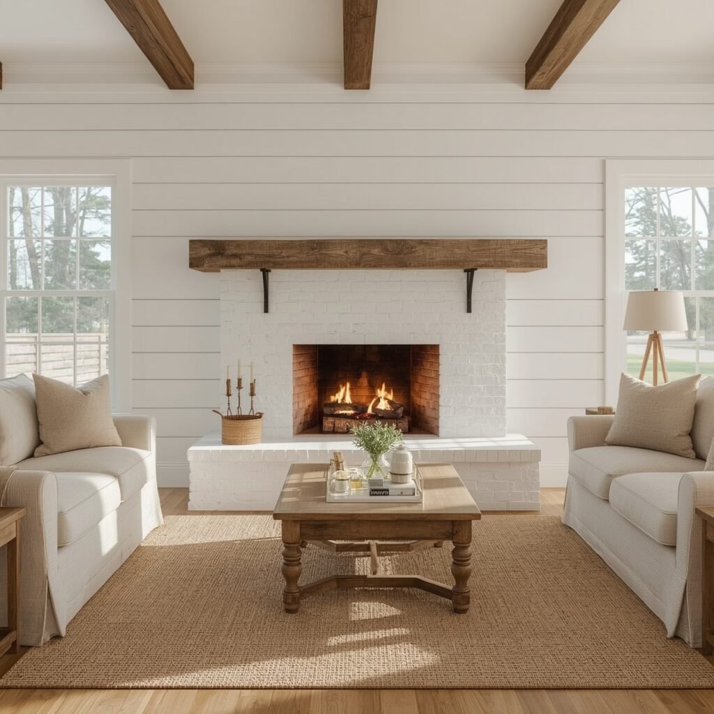 Shiplap Surround with Reclaimed Beam Mantel