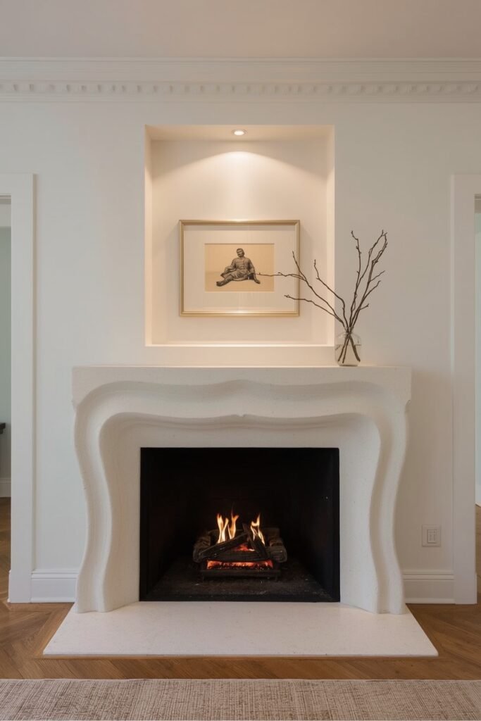 Sculpted Plaster Mantel Box with Integrated Picture Light
