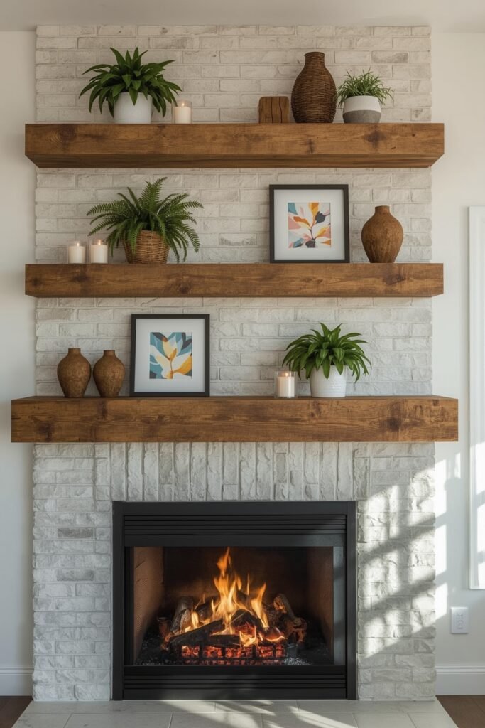 Reclaimed Beam Floating Shelf System
