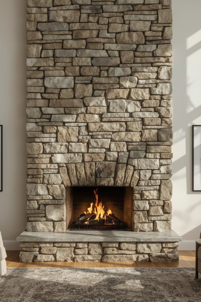 Floor-to-Ceiling Stacked Stone Surround