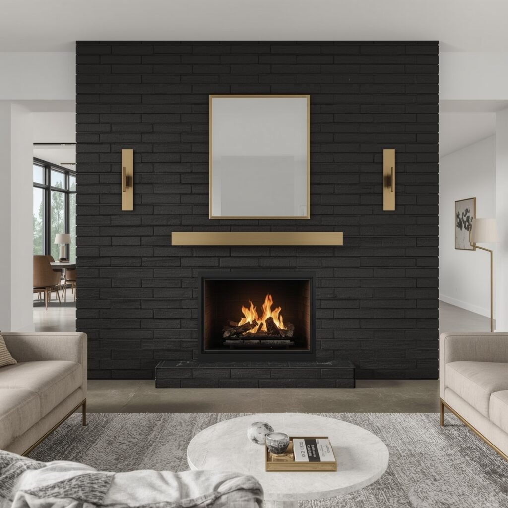 Matte-Black Painted Brick with Brass Accents