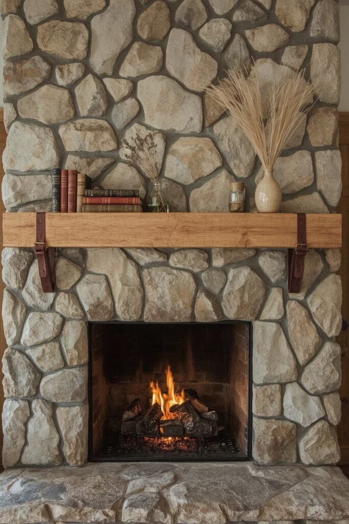 Rustic Beam Wrapped in Leather Straps for Textural Contrast