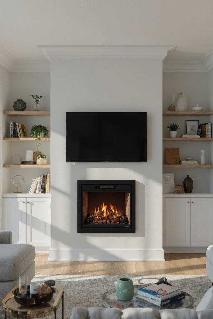 Space-Saving Vertical Fireplace Below TV
