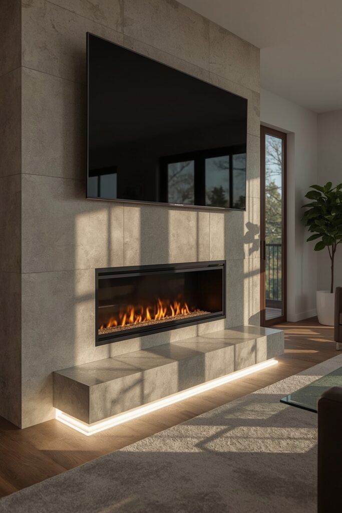 Floating Hearth with LED Toe-Kick Lighting