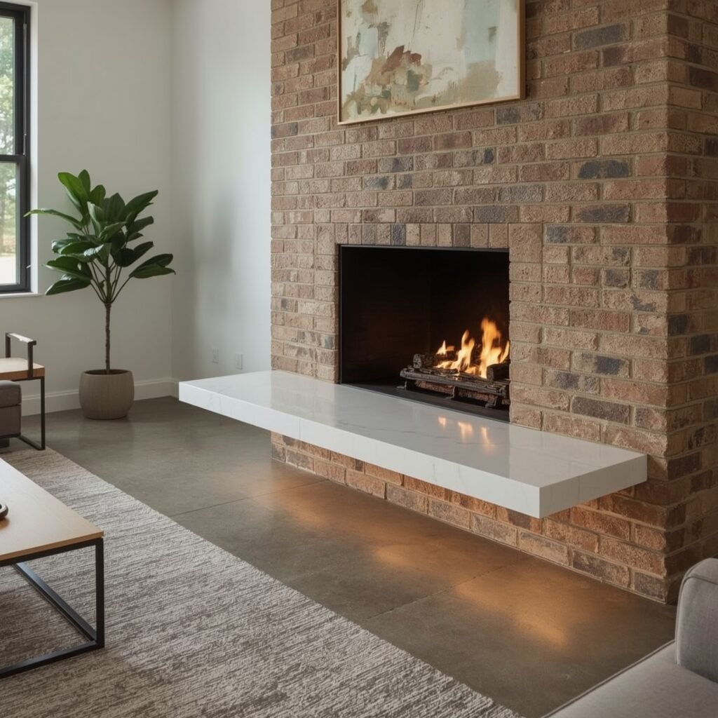 Porcelain Slab Bench Hearth Extension over Original Brick